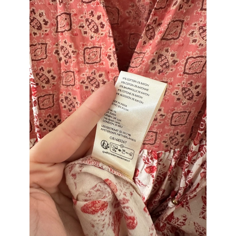 Free People Rare Feelings Maxi Dress Red Floral Boho Balloon Sleeve Size L - Picture 7 of 7